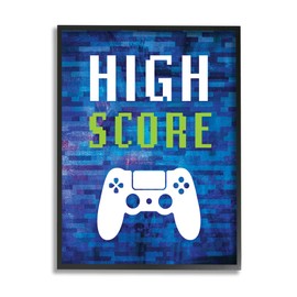Stupell Industries High Score Pixel Style Gaming Controller Typography Framed Wall Art, Design By Victoria Barnes