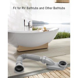 Vaticas Low Profile 1 1/2 P Trap Fit for Bath RV Bathtub, Flat P Trap Freestanding Tub Drain for Bath, Adjustable Flexible Tub Shower Drain