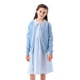 SMILING PINKER Girls Cardigan Sweater School Uniforms Button Long Sleeve Knit Tops (Light Blue,4-5T)
