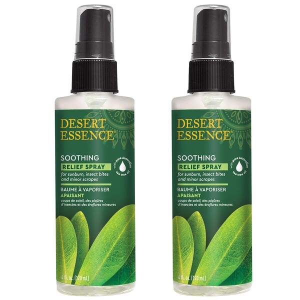 Desert Essence Relief Spray - 4 Fl Ounce - Pack of 2 - Antiseptic Eco-Harvest Tea Tree Oil & Other Essential Oils - Natural First Aid - Minor Burns - Sunburn - Insect Bites - Scrapes