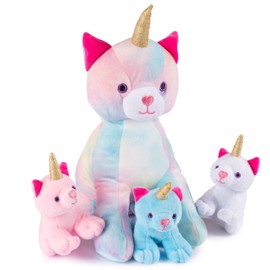 Plush Creations Stuffed Mommy Kitty Unicorn with 3 Kittens in her Tummy | Cat Animals Animal Family Mom and Baby for Ages 0+