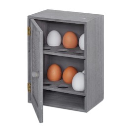 Relaxdays Simple Egg Cup, Cabinet 12 Eggs, Egg Cup Kitchen, Tray, 1 Piece, Wood and Metal, 25 x 18 x 12 cm, Grey
