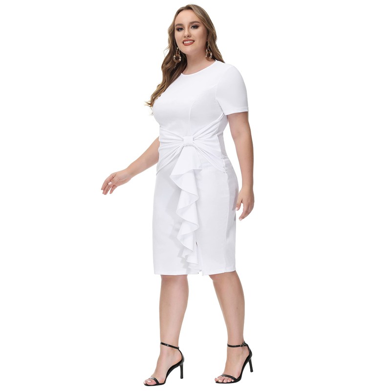 Hanna Nikole Women's Front Slit Vintage Bodycon Ruffle Business Formal