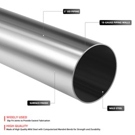 DNA MOTORING 45 Degree 180 Degree U-Bend DIY Custom Mandrel Exhaust Tubing, 3" OD, Mild Steel, Universal Fit, ZTL-PP-30-U45-RAW