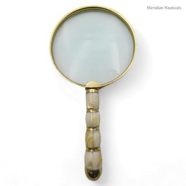 Meridian Nauticals Solid Brass Mother of Pearl 10X Magnifier, Handheld Reading Magnifying Glass, Best for Reading, Crossword Puzzle, Rocks, Coins, and Stamps