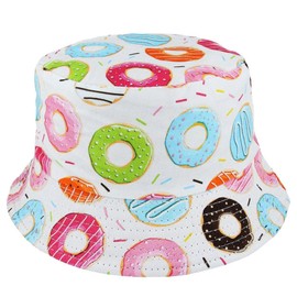 Fun Food Print Bucket Hats – Unique, Colorful Design Sun Hats for Men and Women, Perfect for Festivals & Outdoor Fun (UK, Alpha, One Size, Donut)