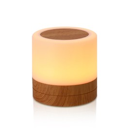 Wooden Bedside Table Lamp LED Colorful Wood Grain Night Light Touch Remote Light
