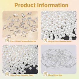 PaoShuTai 50 Sets Wine Glass Charms, Wine Charms for Stem Glasses, DIY Reusable Drink Markers for Weddings & Bachelorette with Alphabet Beads