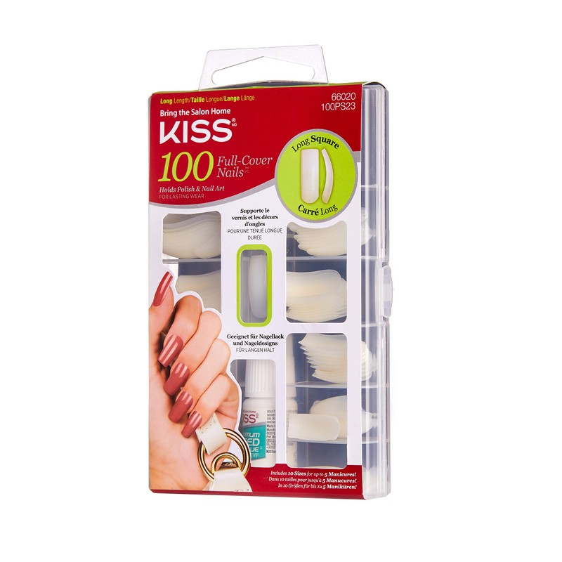 Kiss 100 Acrylic Plain Full-Cover Nails, Active Long Square