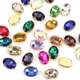 Choupee - Diamantes de imitación ovalados para coser en diamantes de imitación de metal dorado con diseño de garra de cristal, colores mezclados para manualidades, disfraces, zapatos, cinturón, pendientes y álbumes de recortes