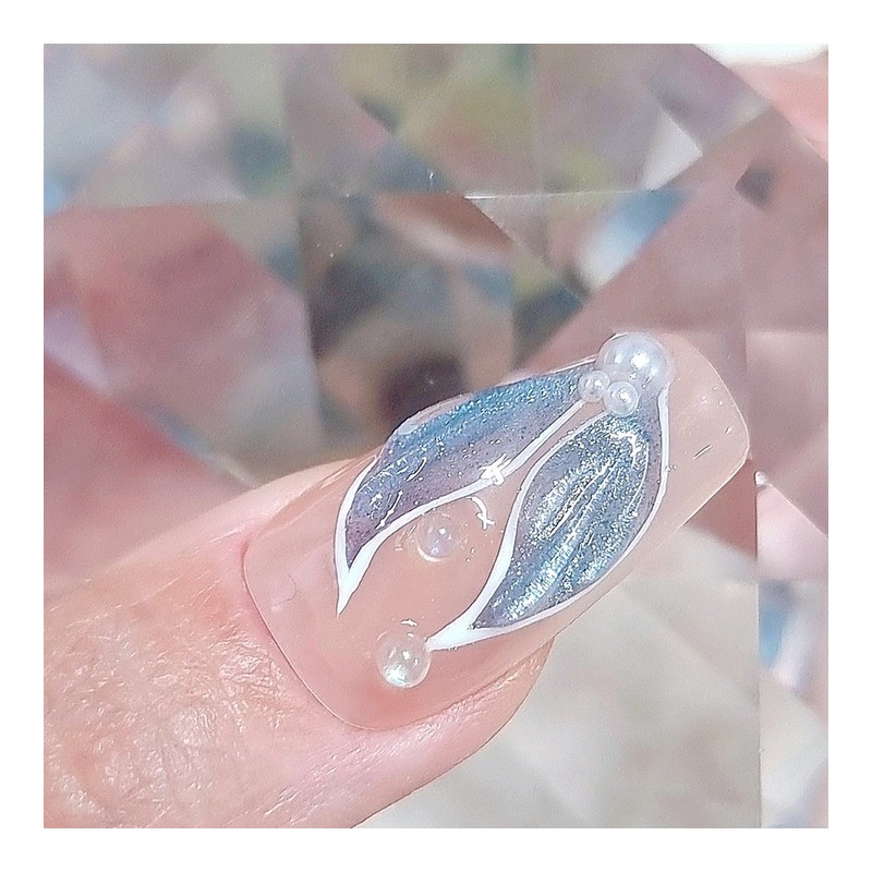 Whale Tail Blue Handmade Nail Tips - Short Oval /