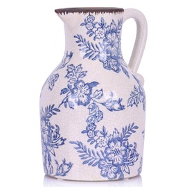 Blue and White Floral Vase - 9.6" Chinoiserie Decor Vintage Ceramic Pottery Vase for Centerpieces, Rustic Vase for Home Decor, Blue Decor Flower Vase, Chinoiserie Vase (Vase-1127)