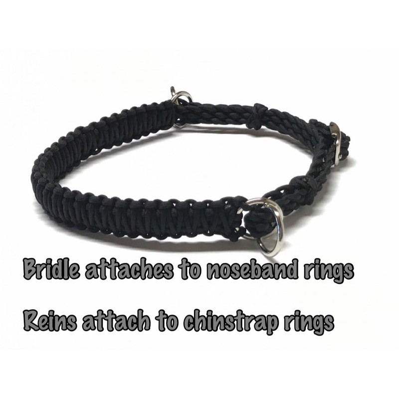 black side pull hackamore with a whoa bitless bridle attachment