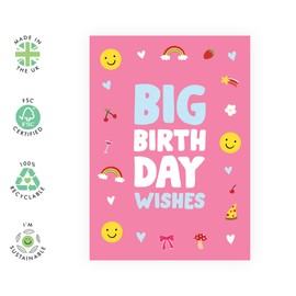 Big Birthday Wishes Card - Cute and Colorful Doodle Design - For Friends, Family, or Loved Ones - Fun and Cheerful Greeting Card - Blank Inside with Premium Blue Envelope