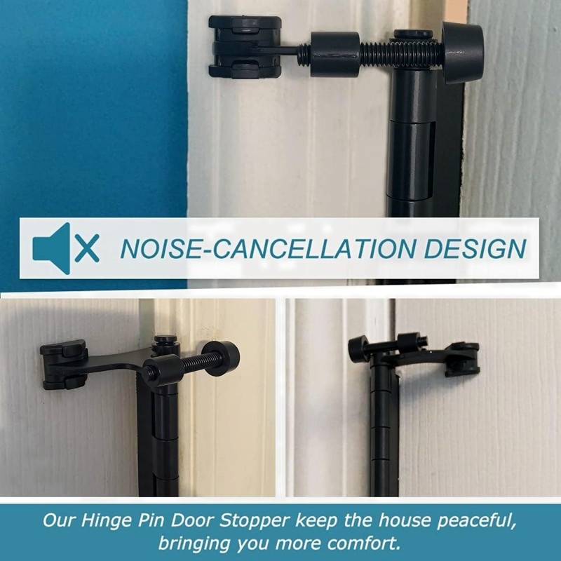 8 Pack Hinge Pin Black Door Stopper, Adjustable Heavy Duty