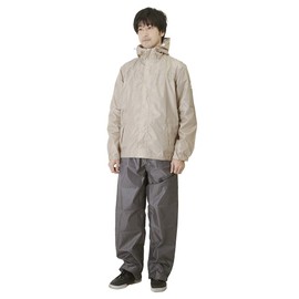 Makku AS7600 Men's Rain Suit, Top and Bottom (Moisture Permeability: 2,000 g/m2-24 HR) (Water Pressure Resistance: 10,000 mmH2O) (Hood Storage) (Backpack in Jacket) (Waterproof Storage Bag Included) L Khaki