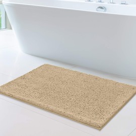 MAYSHINE Chenille Bath Mat, Non Slip Bathroom Mat for Bathroom, Absorbent & Machine Washable Toilet Mat, Soft Plush Bathroom Rug, Bathroom Accessory (Beige, 60x100cm)