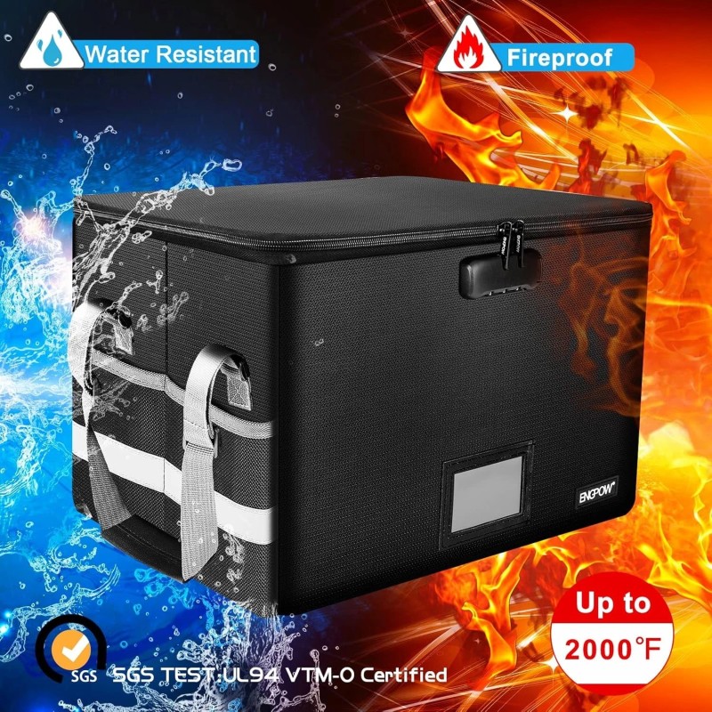 Portable 15.55" Fireproof Document Box with Zipper - Elegant Safety