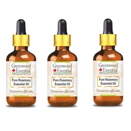 Greenwood Essential Pure Rosemary Essential Oil (Rosemarinus officinalis) with Glass Dropper Natural Therapeutic Quality Steam Distilled (Pack of Three) 100 ml x 3 (10 oz)