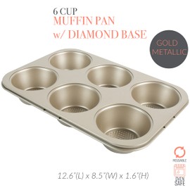 Kitchen Details Pro Series 6 Cup Muffin Pan with Diamond Base | Dimensions: 12.6” x 8.5” x 1.6” | Non-Stick | Kitchen Accessories | Durable | Easy to Clean | Gold