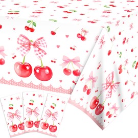 Adirasenotek 3Pcs Cherry Tablecloth Bow Table Cloth Cherry Party Decorations Coquette Birthday Decorations for Birthday Baby Shower Bridal Bachelorette Picnic Decor