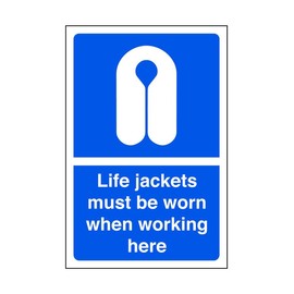 Life jackets must be worn when working here - safety sign, ppe clothing, ppe, boat safety - 3mm Aluminum Dibond for indoor/outdoor usage (400mm x 300mm) 14m Viewing Distance.