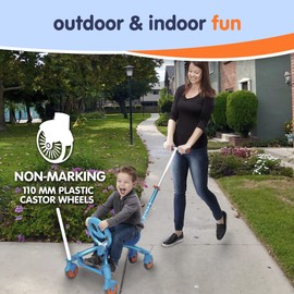 YBIKE Pewi Stroll – Indoor/Outdoor Walking Ride On Toy with Push Handle – from Baby Walker to Toddler Ride On for Ages 9 Months to 3 Years Old – Blue
