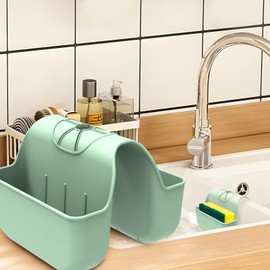 VPASION Sponge Holder for Kitchen Sink, Silicone Sink Saddle Caddy Organizer Rack, Sponges Holder Over Faucet, Hanging Kitchen Organizer Accessories Rack Basket Green