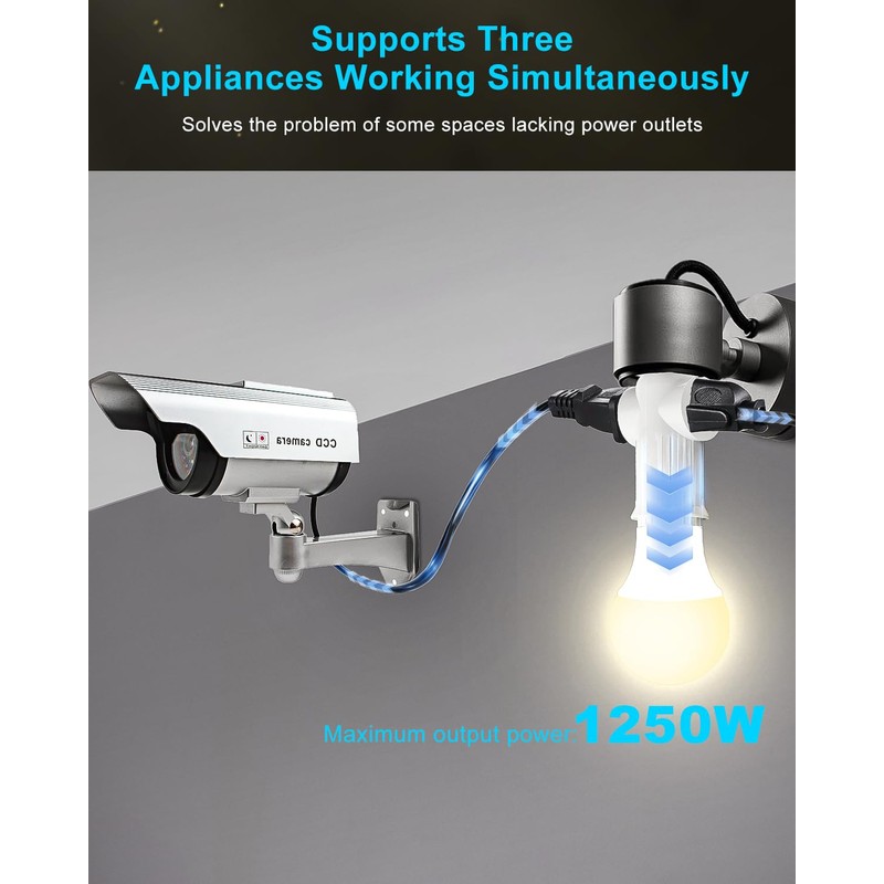 Light Socket Outlet Adapter, 3 Prong Light Socket Adapter, Polarized