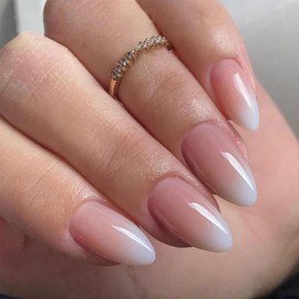 Thapncow 120 er-Pack Simulations-Nagelkunst, Wiederverwendbar Rosa Farbverlauf, Rosa Ovale,rosa-weiße Farbverlauf-Kristall-