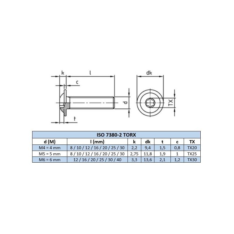 Rounded Head Screws with Flange TORXM6 (M6 x 60)