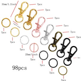 98Pcs Keychain Hooks with Key Rings, Metal Clip Keyring Key Hoops Swivel Clasps Lanyard Snap Hooks Lobster Claw Clasps, 49 Clasps & 49 Key Rings, Key Chain Ring for Lanyard, Jewelry Making, 7 Colors