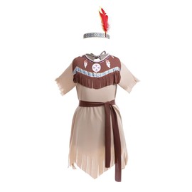 Lito Angels Princess Pocahontas Costume Fancy Dress Up Set with Headband for Kids Girls Age 10-11 Years, Brown (Tag Number 2XL)