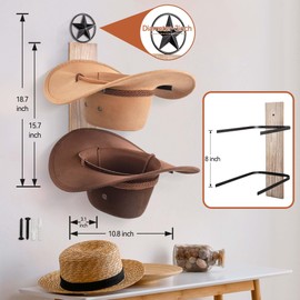 YANGSHUO Western Cowboy Hat Rack Organizer: Wall Mount Western Decor Hat Holder Storage - 3 Pieces Wood Hanger for Room Display Accessories