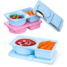 COONE 2 Stück Wiederverwendbare Snack-Behälter, Silikon Snack Behälter, Mit 2 Trennwänden, Snackboxen, Lebensmittelkonservierung, Ideal Für Schulessen, Picknicks Und Campingausflüge