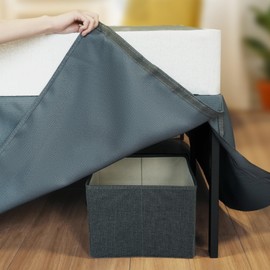 DiaOutro California King Bed Skirt, 18 Inch Tailored Drop Bed Frame Cover with Hook and Loop Tape, Easy Fit, Stain and Fade Resistant, Blue