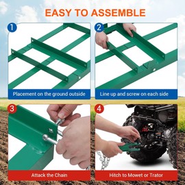 48" Lawn Leveling Rake, Driveway Drag Harrow with Chain Link System, Yard Leveling Rake for Leveling Driveway, Dirt, Sand, Lawn