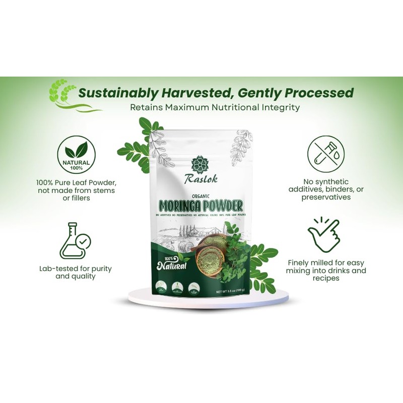 Raslok Moringa Powder | 100% Pure Leaf | No Additives