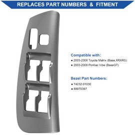 Obaee Front Left Driver Side Window Switch & Door Switch Panel Bezel Compatible with Toyota Matrix 2003 2004 2005 2006 2007 2008 & Pontiac Vibe, Replaces OE 74232-01030, 88970397 (Door Armrest Panel).