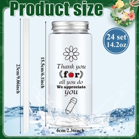 Skylety 24 Pack Teacher Appreciation Gift Thank You Cups with Lids and Straws Bulk 14oz Plastic Tumbler Cup CNA Week Appreciation Graduation Gift for CNA Coworker Nurse Lab Week(Teacher)