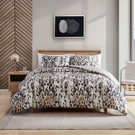 Kenneth Cole New York - Queen Comforter Set, Cotton Reversible Bedding Set, All Season Designer Home Décor (Abstract Leopard Brown, Queen)