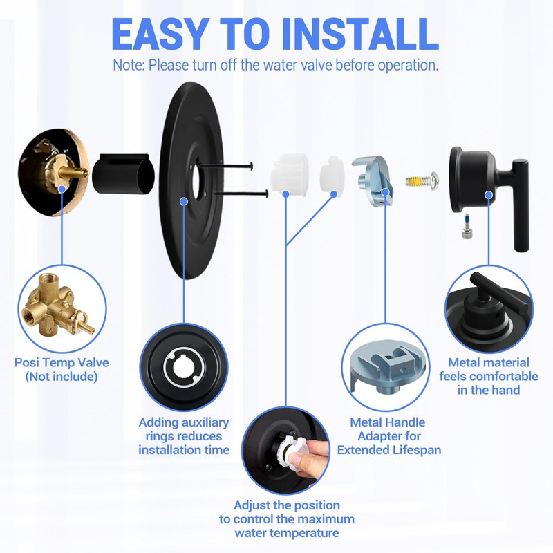 Upgraded Trim kit Replacement for Moen Gibson T2901BL, Single Shower