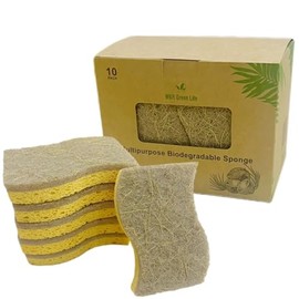 10 Pack Non - Scratch Plant Based Scrub Sponge | Compostable Sponge | Eco Friendly Cellulose and Coconut | Odourless for Dishes and Bathroom | Multipurpose Sponges by MKR Green Life