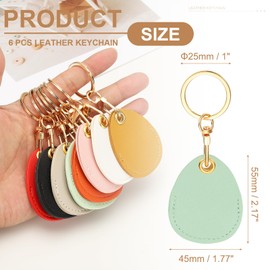 PATIKIL 6pcs Leather Keychain Blanks, 45mm Sublimation Keychain Blanks PU Leather Key Chain Bulk Keyring with Rings for Name Tag Dog Cat Collar Keys, Water Drop,Green