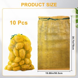 CREATCABIN 10Pcs Large Mesh Produce Bags Reusable Produce Storage Bags with Drawstring Breathable Vegetable Net Bags Plastic Yellow Onion Storage Mesh Bags for Potatoes Citrus Firewood 19.88x30.7 Inch