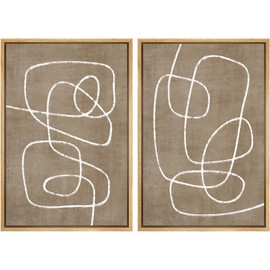 SIGNWIN Framed Canvas Print Wall Art Set Geometric Mid-Century Spiral Collage Abstract Shapes Cozy Neutral Minimal Decorative Nordic Zen Bohemian for Living Room, Bedroom, Office - 16"x24"x2 Natural