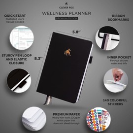 Clever Fox Wellness Journal – Weekly & Daily Health and Wellness Log, Food Journal & Meal Planner Diary for Calorie Counting, Notebook for Medical Condition Tracking, A5 – Black