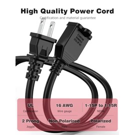 Extension Power Cord, 6ft 2-Prong Short Polarized to Non Polarized Extension Cord Cable NEMA 5-15P to NEMA 5-15R for Christmas lights or TV