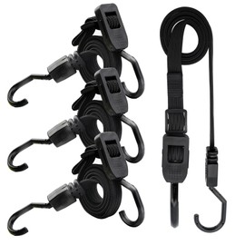 XSTRAP STANDARD 4PCS Adjustable Flat Bungee Cords with Hooks 40 Inch, Heavy Duty Rubber Long Bungee Straps for Outdoor, Camping, Truck, Tarps, Bike Rack, Tent, and Cargo