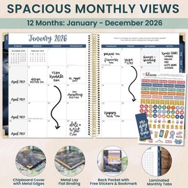 bloom daily planners 2026 Hardcover Calendar Year Goal & Vision Planner (January to December) - Monthly & Weekly Agenda Organizer - 7.5" x 9" - Midnight Sky